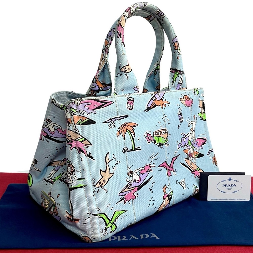 Prada Triangle Canapa Surfing Pattern Canvas Tote… - image 1